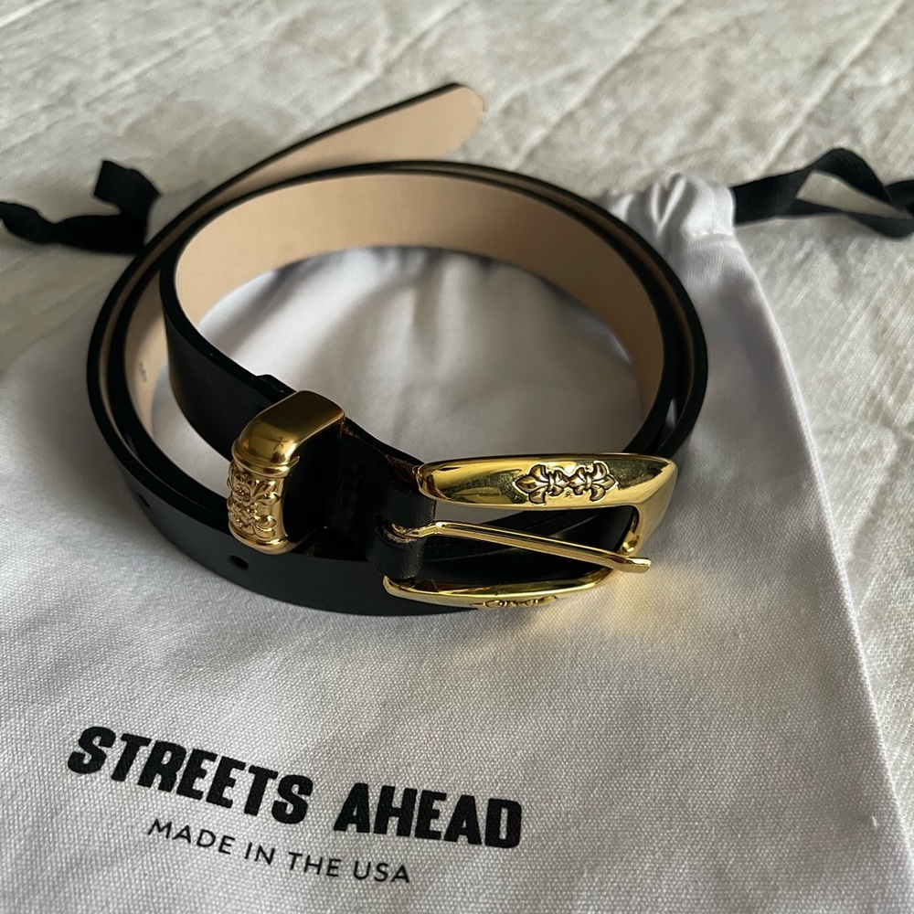 Streets Ahead Alara Thin Black Belt with Gold Buckle